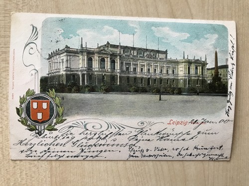 1900 LEIPZIG Museum-Litho-koloriert-gel.n.CHEMNITZ-Wappen-L.Glaser 8684 - Bild 1 von 2