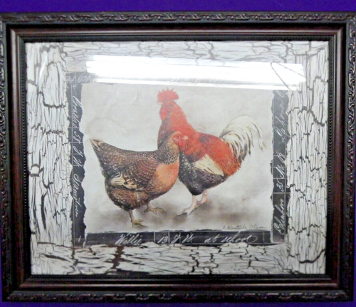 C. Winterle Olson Glass Framed Print Poster Hen & Rooster Images 16" x 13" - 第 1/7 張圖片