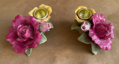 Royal Albert Old Country Roses Gold Candlestick Holders Set of 2 figural 3d pair