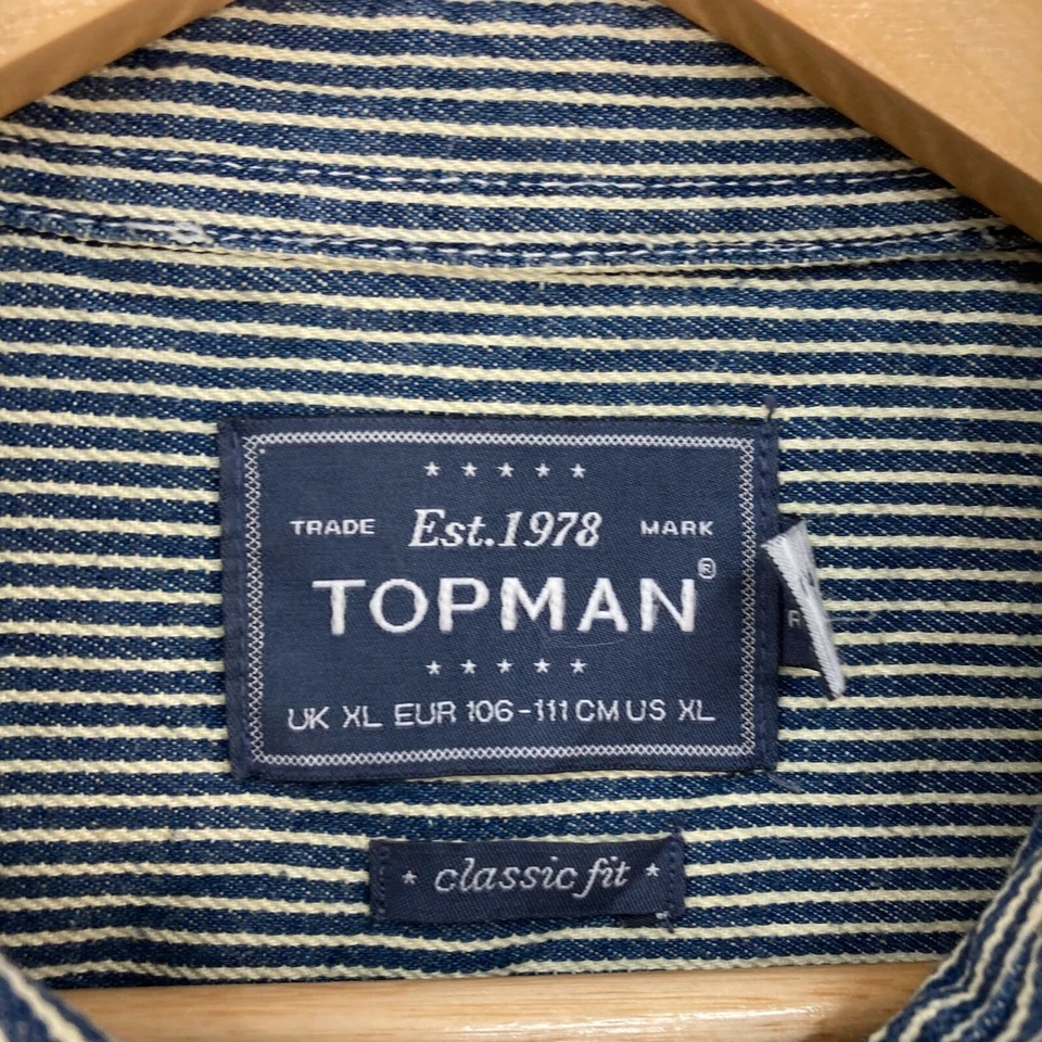 Topman Mens Button Up Shirt Size XL Blue Striped Acid Wash Long Sleeve 380.07 - Image 4 of 4