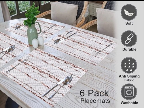 Placemats 100% Cotton 13x19 Inch Dining Table Placemats Set of 6 Modern Place... - Picture 5 of 7