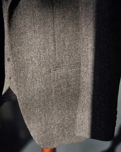 Einreihiger Herrenanzug Fischgrät Wollmischung Reversekragen Jacke Casual Stil - Picture 4 of 18