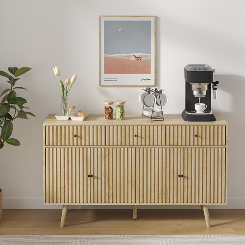 Buffet Sideboard Cabinet with Storage, Coffee Bar with 3 Drawers 4 Doors Shelf - Picture 2 of 36
