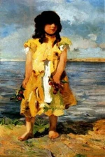 PORTRAIT OF A GIRL ON A BEACH SPANISH PAINTING BY JOAQUIN SOROLLA BASTIDA REPRO