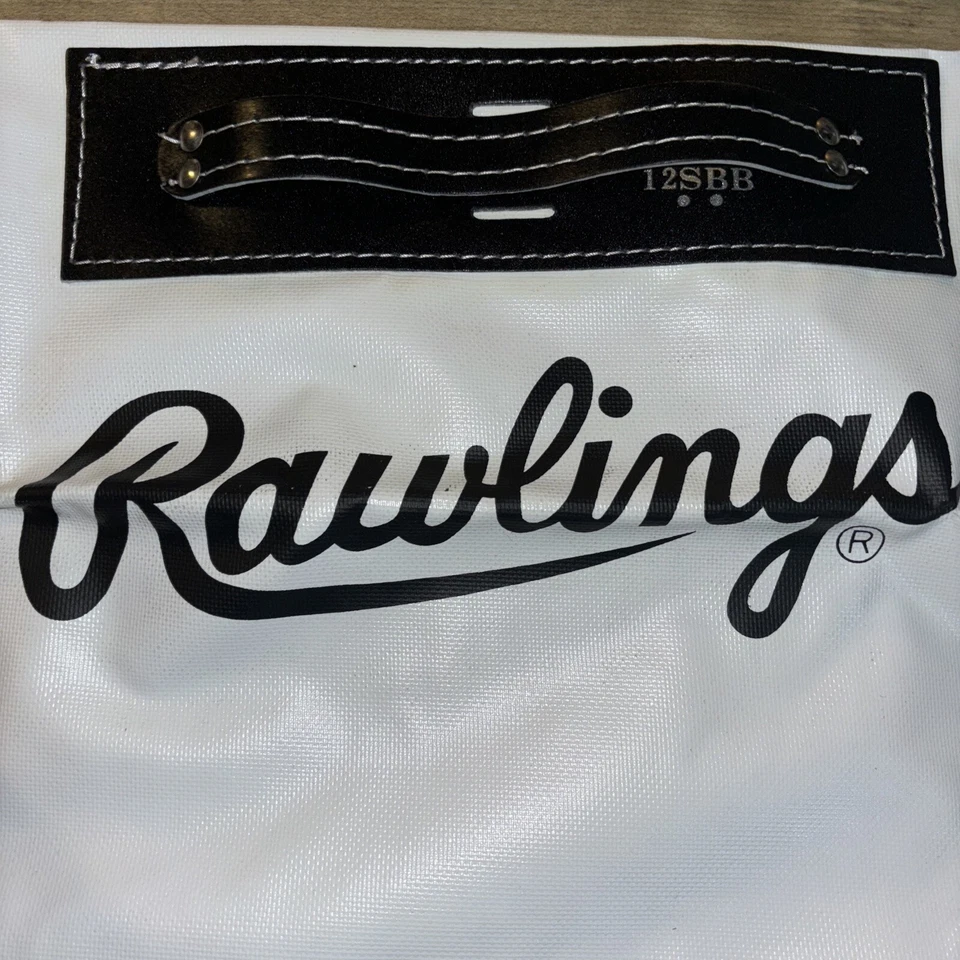 Bolsa de equipamento de beisebol vintage Rawlings 12SBB cabo de couro branco/preto - Imagem 3 de 4