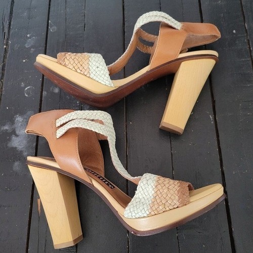 Juicy Couture Christina White Natural Caramel Woven Weave Wood Block Heels 7.5 - Picture 7 of 9