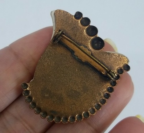 Vintage 50s MCM Ethnic Tribal Floral Pin Ceramic on Metal - Picture 5 of 5