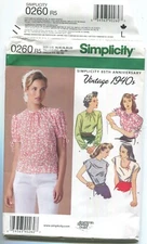 SIMPLICITY 0260 VINTAGE 1940'S MISSES' TOPS W/ VARIATIONS SZ 14-22 UNCUT 2013