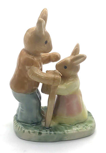 Lot of 2 Vtg Kessler Ceramic Bunny Bunnies 4x3 Hand Painted Grandpa Neighbor A - Picture 2 of 5