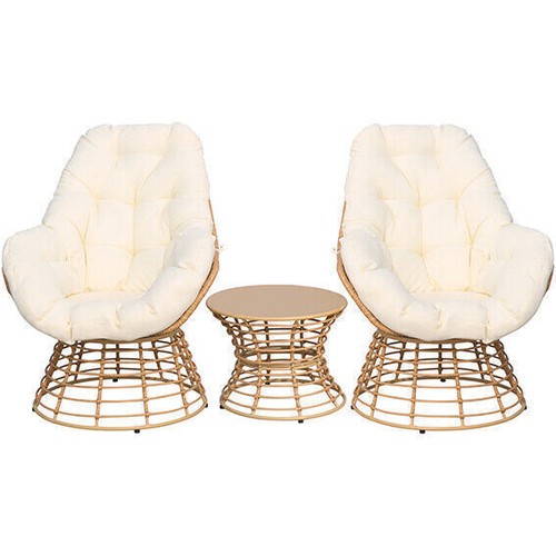 Swivel Outdoor Bistro Set Swivel Rattan Patio Conversation Furniture Set w/Table - Picture 2 of 7