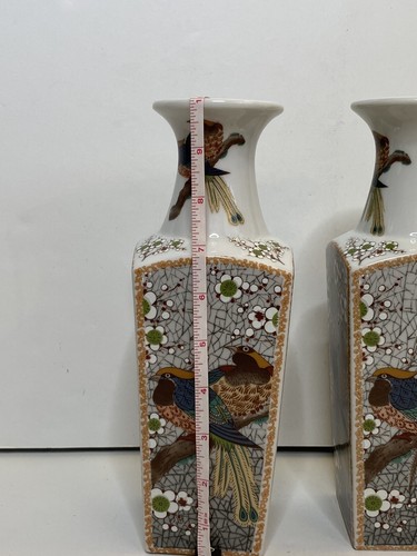 Imari Ware Ceramic Vase Vintage Made in Japan Birds Floral 10 Inches Set of 2 - Picture 5 of 8