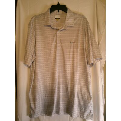 Greg Norman Gray and White Striped Performance XL River Stone Logo on Sleeve