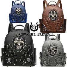 Sugar Skull Punk Backpack Women Fashion Daypack Biker Purse Bookbag Shoulder Bag
