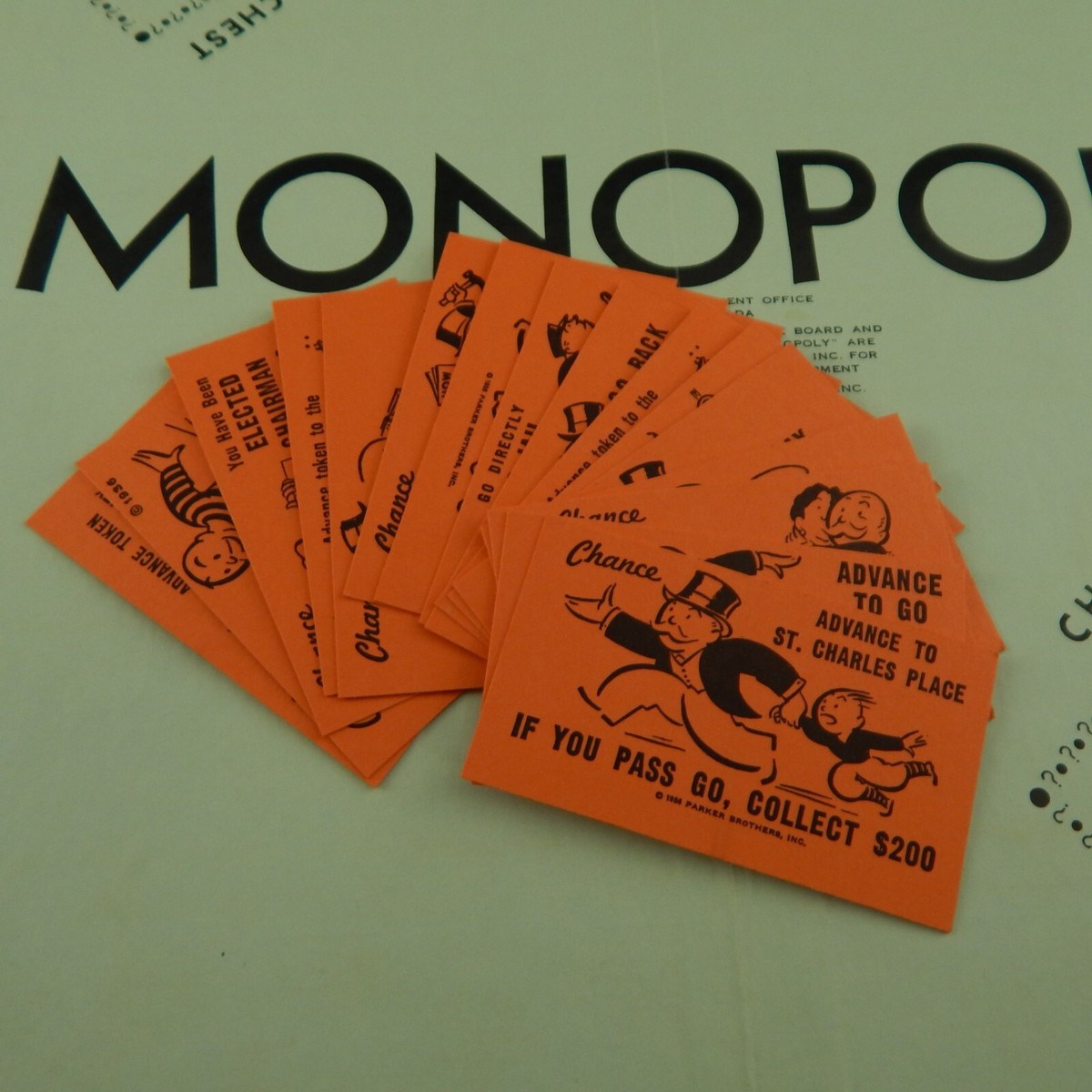 Vintage Monopoly 1975 - Original 16 Chance and 16 Community Chest