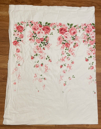 Lenzuolo Completo Vintage Rosa Rose 88"X66,5" Anni 60 Cotone Croccante Cottagecore Nonna - Foto 12 di 15