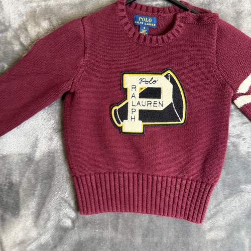 Polo Ralph Lauren Letterman Patch Cotton Red Sweater Long Sleeve Size 6 - Picture 2 of 7