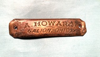 HOWARD BUGGY CARRIAGE WAGON PHAETON AUTOS PLATE TAG GALION CRAWFORD CO OHIO 1890