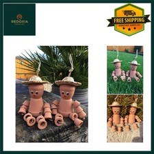 Charming Terracotta Flower Pot Men Garden Ornaments Decor Small Set of 2