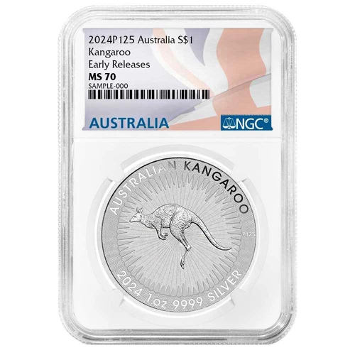 2024 $1 Australia Silver Kangaroo NGC MS70 ER Australia Flag Label