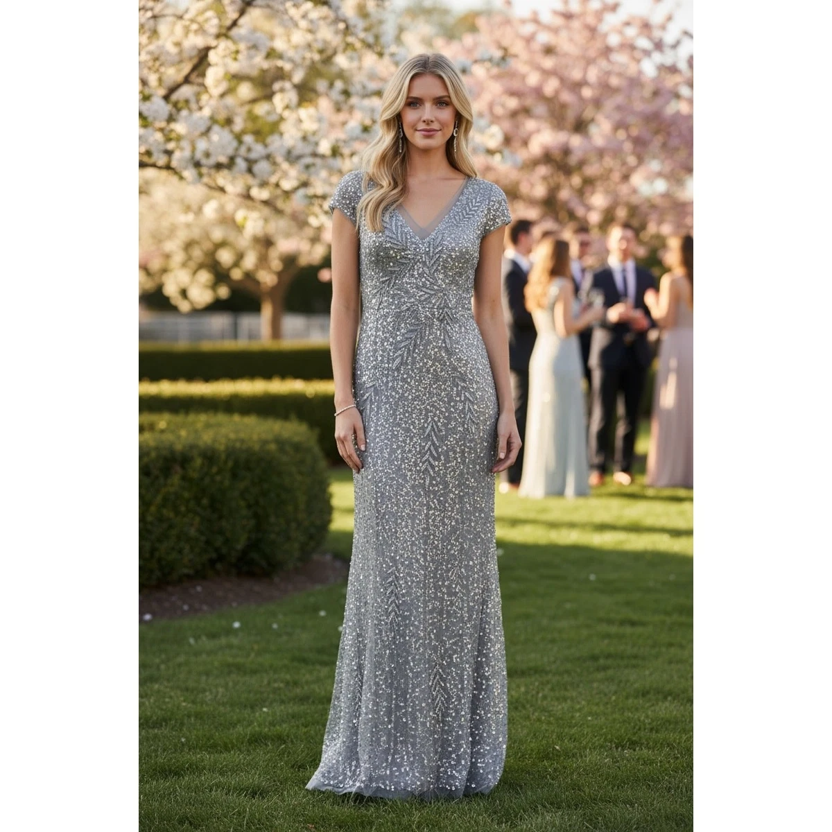 adrianna papell silver sequin dress Buy Adrianna Papell Silver Beaded Mesh Long Dress from Next USA