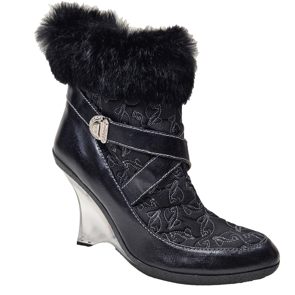 Botines acolchados Baby Phat talla 11 B con piel y tacón de cuña negros Foto 2 de 4