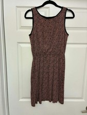 LOFT Sleeveless Fit & Flare Dress Women’s Small Black Pink Leaf Print Lined
