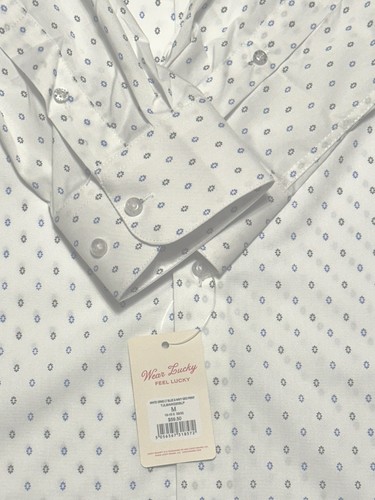 Lucky Brand Men’s Slim Fit Stretch Dress Shirt M 15/15.5 & 32/33 White Navy Geo - Picture 6 of 10