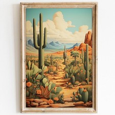 Abstract Cactus Wall Art Desert Landscape Pictures Southwestern Canvas Art De...