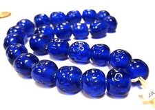 24 VINTAGE JAPAN 1950's CHERRY BRAND GLASS SAPPHIRE 12mm. BAROQUE BEADS 4577T