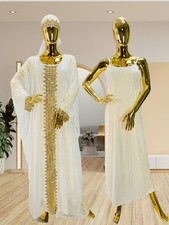 Muslim Women Elegant Retro 3Pcs Dress Set Abaya Kaftan Flared Sleeves Dubai Gown