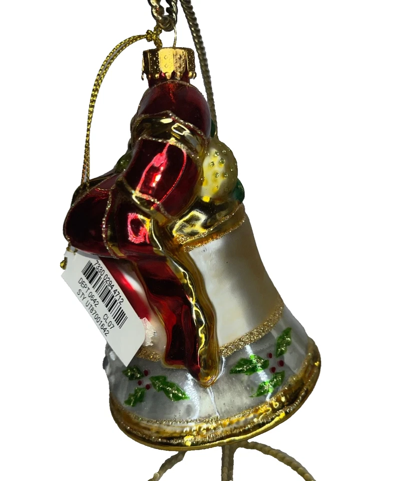 Campana de Navidad vintage adorno de vidrio de Papá Noel de Macy’s vidrio soplado 6” de alto Foto 2 de 4
