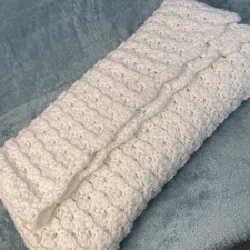 Hand Crocheted Baby Afghan Blanket White 33 x 33”