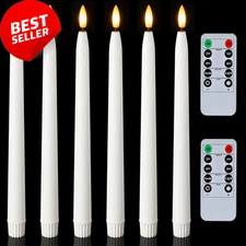 6Pc 11" Flameless Taper Candles White w/ Remote Timer Dimmer Battery Operated
