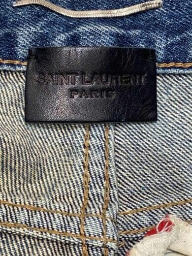 Jeans paisley SAINT LAURENT taglio stivali orlo grezzo invecchiato taglia 27 Inde 551339 Y962T