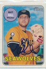 Matt Hall Signed 2018 Topps Heritage Minors Baseball Card #40 Seawolves