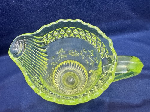 Uranium Glass Vaseline Creamer Adam’s & Co Wildflower Pattern c1890 EAPG Glows - Picture 19 of 24