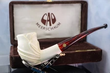 Cleaned- CAO STUNNING Meerschaum FLORAL Rose FLOWER Billiard (with Case) pipe