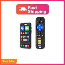 2 Pack Baby Teething Toys 3-6 6-12 Months, Silicone Phone and Remote Teether ...