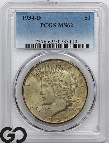 1934-D Peace Dollar PCGS MS 62 ** Scarcer Date In MS!