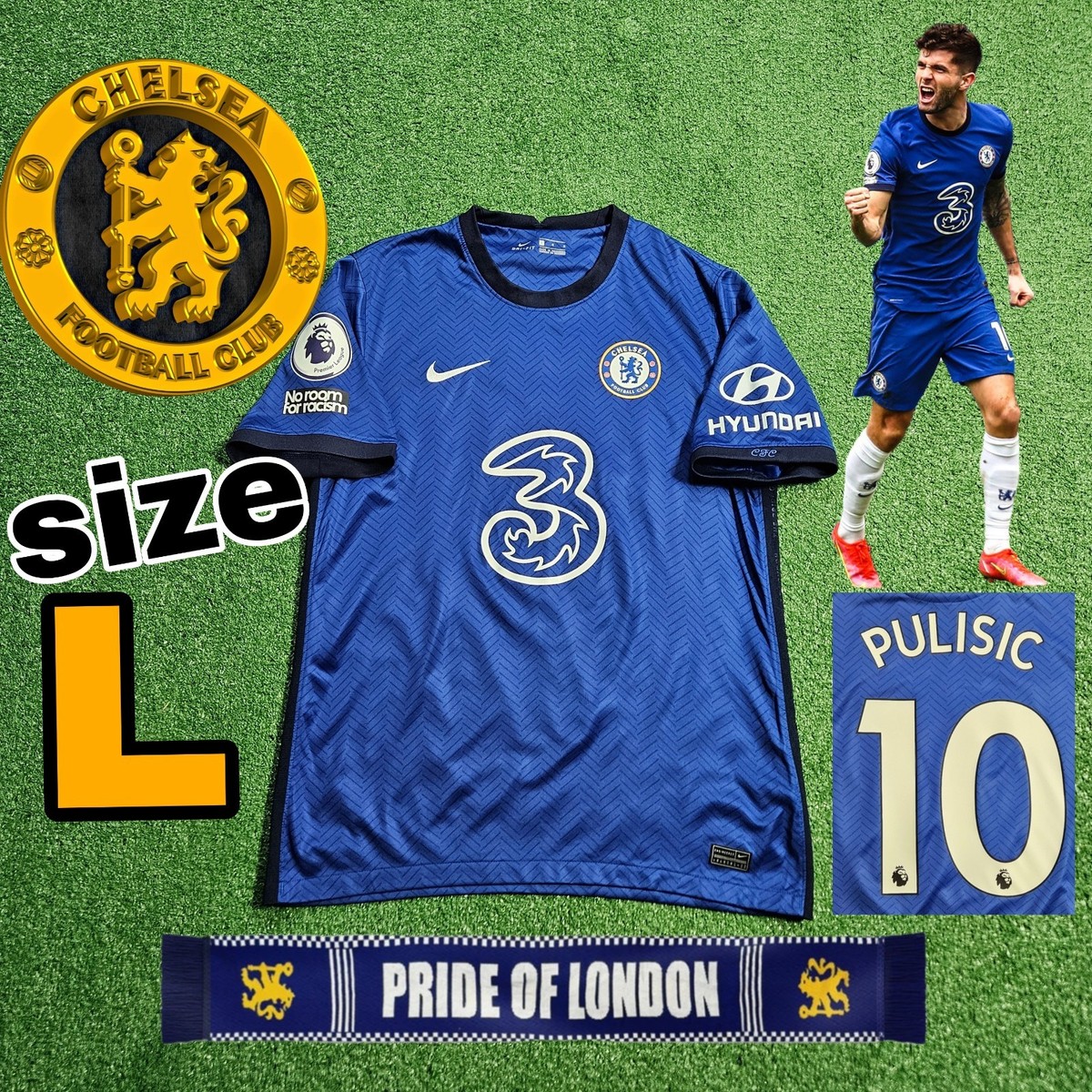 🇬🇧Nike Chelsea FC Christian Pulisic#10 2020/2021 Home Jersey Size Large  EPL