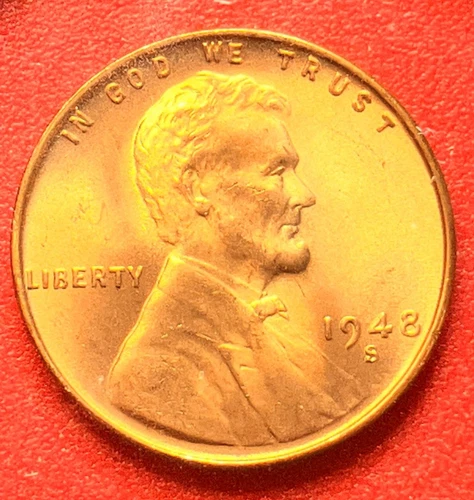 1948-S Lincoln Wheat Cent Penny GEM RED BU From an Original Bank Roll