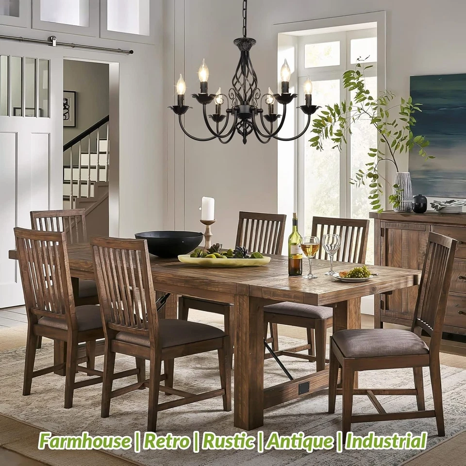 Rustic 6-Light Candle Ceiling Light - Perfect for Living Room & Dining Areas - Image 4 of 4