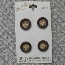 CRAFT SUPPLIES Package of 4 VINTAGE Le Chic Brown Flat Buttons