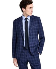 Hugo Boss Mens Modern fit Suit Jacket Blazer 40 S Navy Blue Plaid