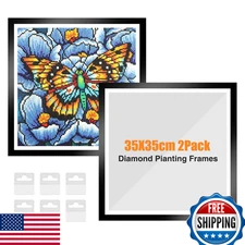 NAIMOER Upgraded 2-Pack Diamond Painting Frames for 35x35cm Art - Black Magnetic