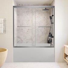 Durable 60''W x 62''H Tub Bathroom Door Brushed Nickel Frameless Tub Shower Door