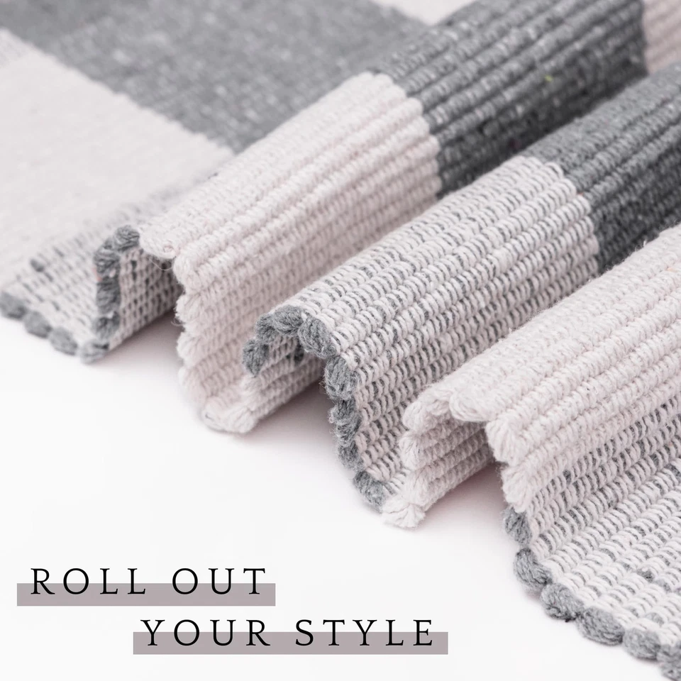 Alfombra Buffalo a Cuadros 2x6 Pies Gris y Blanco Corredores para Pasillos Lavable a Cuadros... Foto 4 de 4