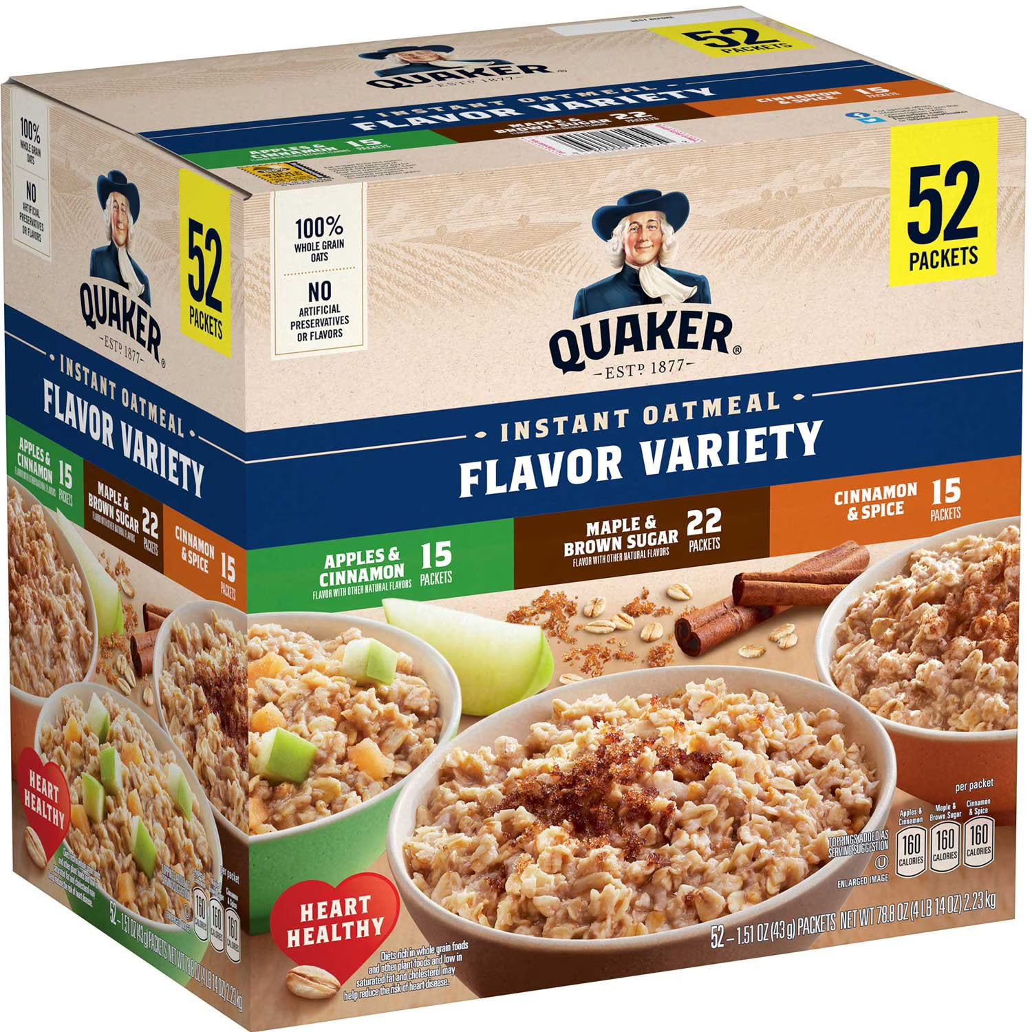 Quaker Oats Instant Oatmeal, Variety Pack, 52 count, FRESH!! SEALED ITEM!! 