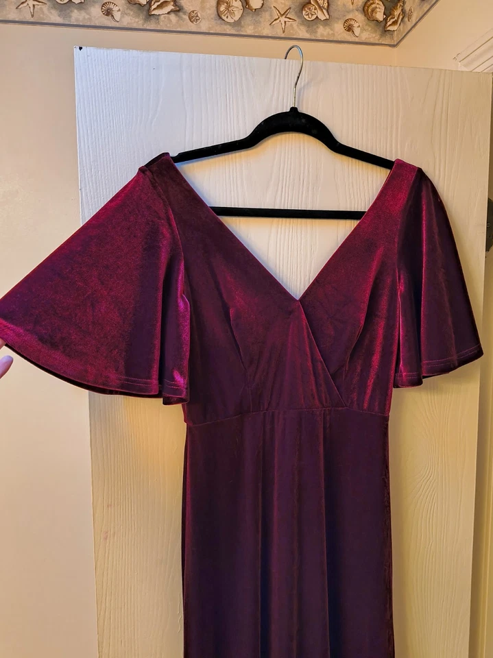 Vestido de terciopelo rojo oscuro talla 4 hasta el suelo vestido manga corta acampanada SIEMPRE BONITO Foto 3 de 4