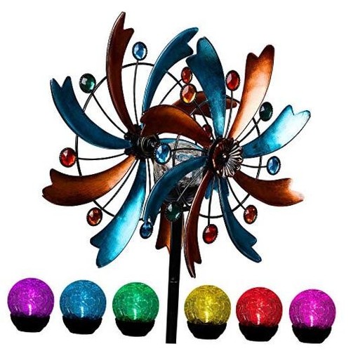 Solar Wind Spinner, 56.3 Inch Outdoor Metal Stake Yard Spinners, Garden Wind
